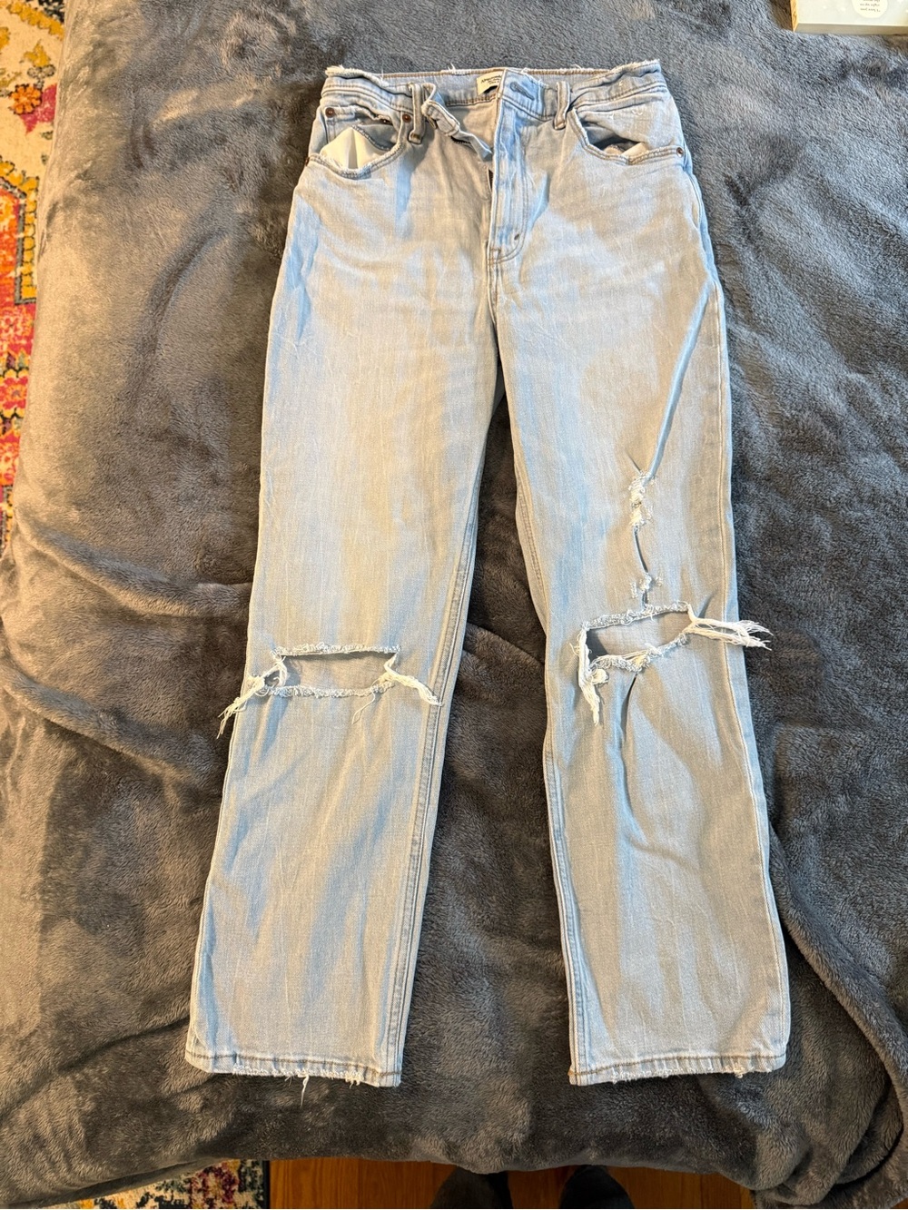 Abercrombie & Fitch Light Blue Distressed Straight Leg Jeans